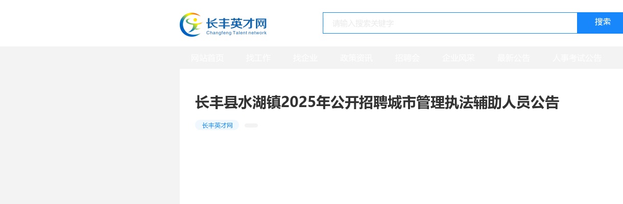 2025年合肥长丰县水湖镇招聘城市管理执法辅助人员15人公告 图片